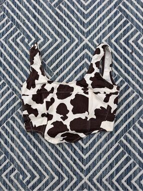 Cow Print Scoop Neck Crop Top - Black & White
